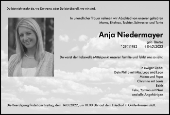 Traueranzeige von Anja Niedermayer von vrm-trauer Darmstädter Echo