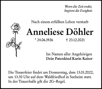 Traueranzeige von Anneliese Döhler von vrm-trauer Darmstädter Echo
