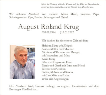 Traueranzeige von August Roland Krug von vrm-trauer Darmstädter Echo