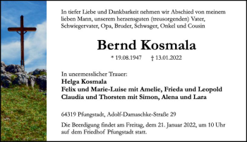 Traueranzeige von Bernd Kosmala von vrm-trauer Darmstädter Echo