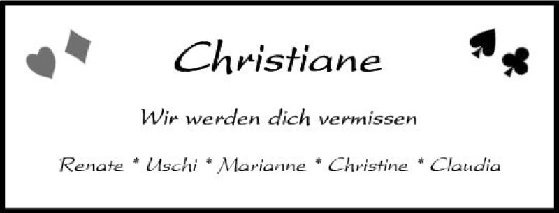  Traueranzeige für Christiane  vom 22.01.2022 aus vrm-trauer AZ Mainz