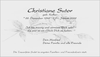 Traueranzeige von Christiane Sutor von vrm-trauer AZ Mainz