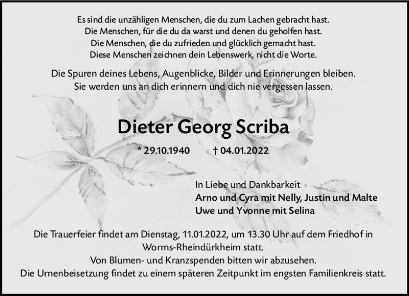  Traueranzeige für Dieter Georg Scriba vom 08.01.2022 aus vrm-trauer Wormser Zeitung