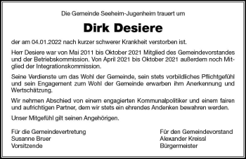 Traueranzeige von Dirk Desiere von vrm-trauer Darmstädter Echo