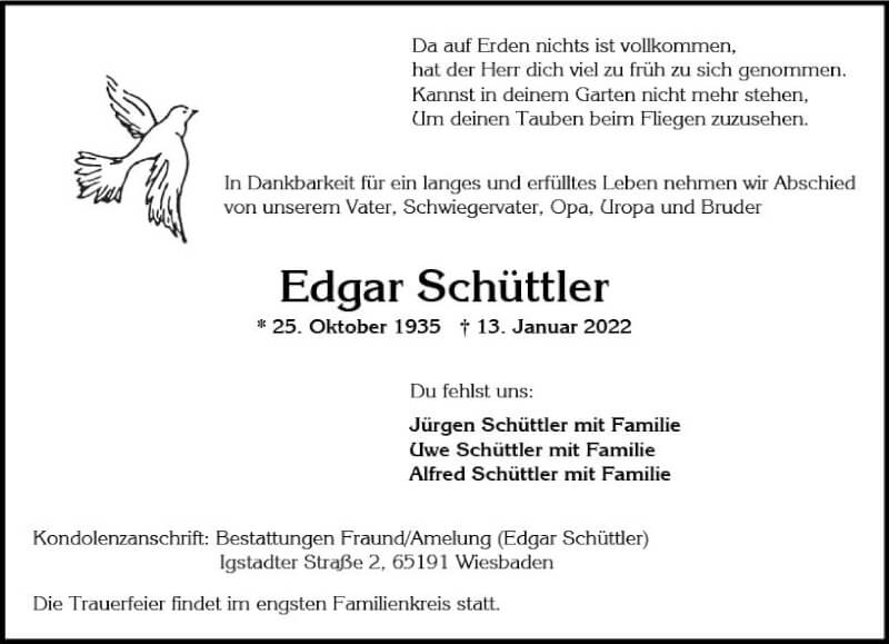  Traueranzeige für Edgar Schüttler vom 22.01.2022 aus vrm-trauer Wiesbadener Kurier