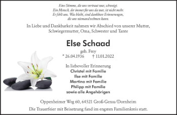 Traueranzeige von Else Schaad von vrm-trauer Groß-Gerauer Echo