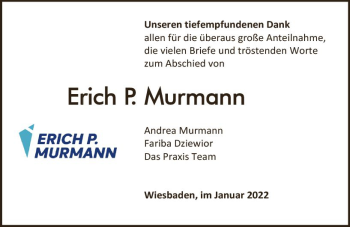 Traueranzeige von Erich P. Murmann von vrm-trauer Wiesbadener Kurier