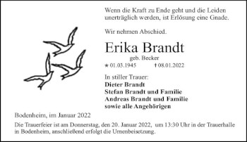 Traueranzeige von Erika Brandt von vrm-trauer AZ Mainz