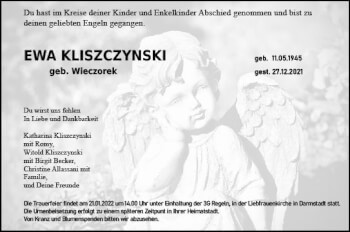 Traueranzeige von Ewa Kliszczynski von vrm-trauer Darmstädter Echo