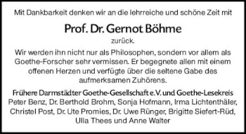 Traueranzeige von Gernot Böhme von vrm-trauer Darmstädter Echo