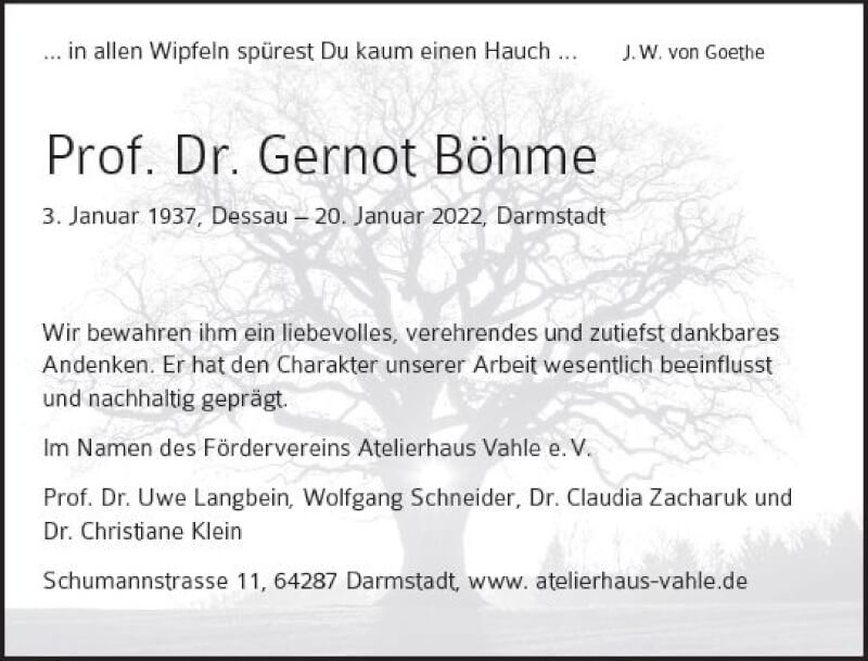 Traueranzeige für Gernot Böhme vom 29.01.2022 aus vrm-trauer Darmstädter Echo