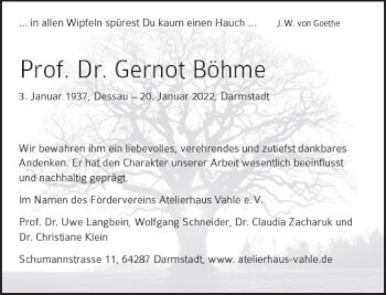 Traueranzeige von Gernot Böhme von vrm-trauer Darmstädter Echo