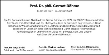 Traueranzeige von Gernot Böhme von vrm-trauer Darmstädter Echo