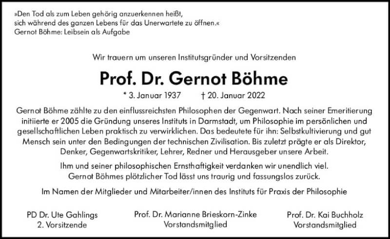  Traueranzeige für Gernot Böhme vom 29.01.2022 aus vrm-trauer Darmstädter Echo