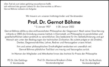 Traueranzeige von Gernot Böhme von vrm-trauer Darmstädter Echo