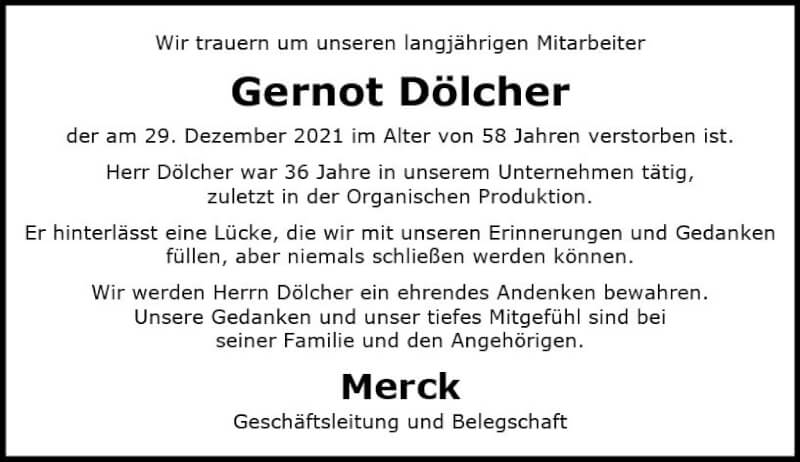 Traueranzeige für Gernot Dölcher vom 22.01.2022 aus vrm-trauer Darmstädter Echo