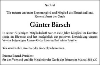 Traueranzeige von Günter Bärsch von vrm-trauer AZ Mainz