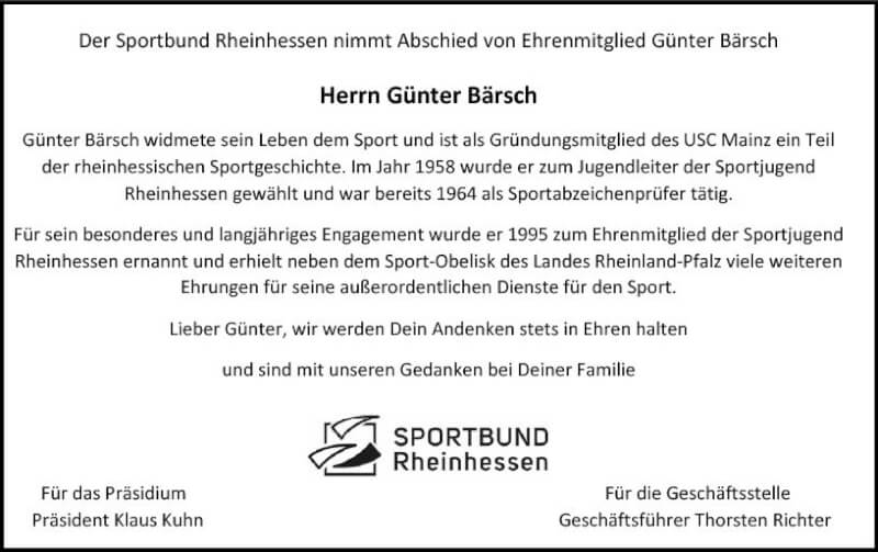  Traueranzeige für Günter Bärsch vom 15.01.2022 aus vrm-trauer AZ Mainz