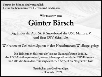 Traueranzeige von Günter Bärsch von vrm-trauer AZ Mainz