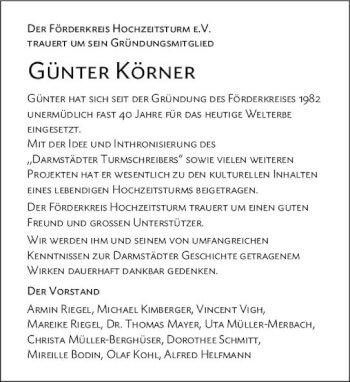 Traueranzeige von Günter Körner von vrm-trauer Darmstädter Echo