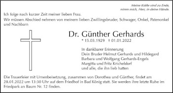 Traueranzeige von Günther Gerhards von vrm-trauer Darmstädter Echo