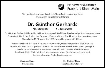 Traueranzeige von Günther Gerhards von vrm-trauer Darmstädter Echo