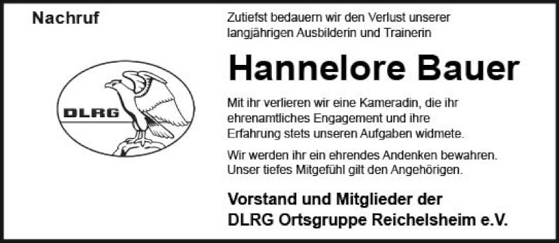  Traueranzeige für Hannelore Bauer vom 29.01.2022 aus vrm-trauer Odenwälder Echo