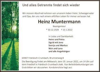 Traueranzeige von Heinz Muntermann von vrm-trauer Darmstädter Echo