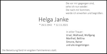 Traueranzeige von Helga Janke von vrm-trauer Darmstädter Echo