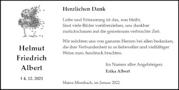 Traueranzeige von Helmut Friedrich Albert von vrm-trauer AZ Mainz