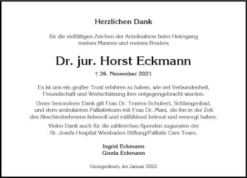 Traueranzeige von Horst Eckmann von vrm-trauer Wiesbadener Kurier