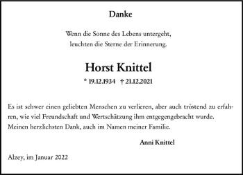 Traueranzeige von Horst Knittel von vrm-trauer Allgemeine Zeitung Alzey
