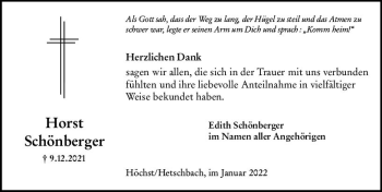 Traueranzeige von Horst Schönberger von vrm-trauer Odenwälder Echo