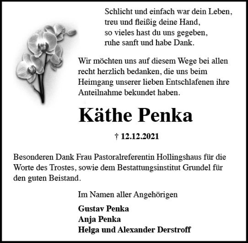  Traueranzeige für Käthe Penka vom 08.01.2022 aus vrm-trauer Rheingau