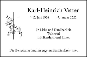 Traueranzeige von Karl-Heinrich Vetter von vrm-trauer Darmstädter Echo
