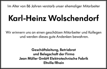 Traueranzeige von Karl-Heinz Wolschendorf von vrm-trauer Rheingau