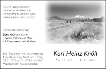 Traueranzeige von Karl Heinz Knöll von vrm-trauer Rüsselsheimer Echo / MainSpitze