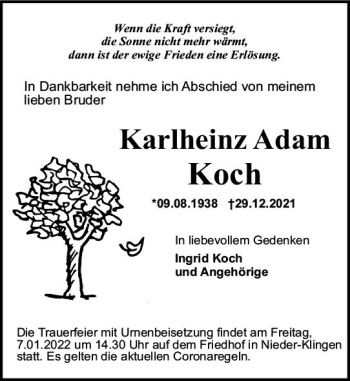Traueranzeige von Karlheinz Adam Koch von vrm-trauer Darmstädter Echo