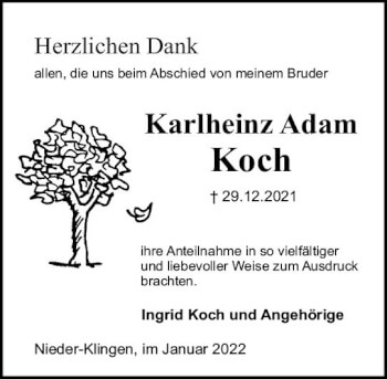 Traueranzeige von Karlheinz Adam Koch von vrm-trauer Darmstädter Echo