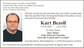 Traueranzeige von Kurt Bezoll von vrm-trauer Rüsselsheimer Echo / MainSpitze