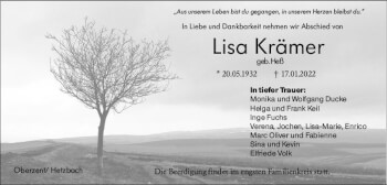 Traueranzeige von Lisa Krämer von vrm-trauer Odenwälder Echo