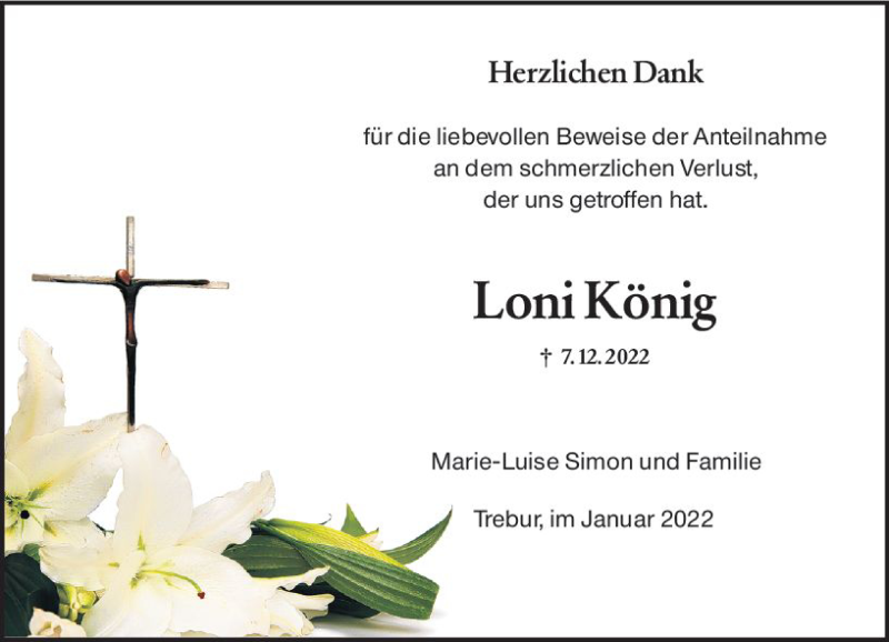  Traueranzeige für Loni König vom 21.01.2022 aus vrm-trauer Groß-Gerauer Echo