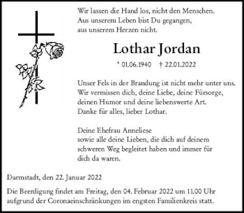 Traueranzeige von Lothar Jordan von vrm-trauer Darmstädter Echo