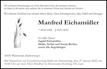 Traueranzeige von Manfred Eichamüller von vrm-trauer Odenwälder Echo