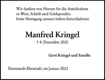Traueranzeige von Manfred Kringel von vrm-trauer Darmstädter Echo