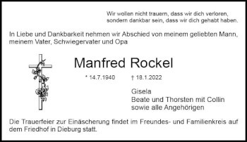 Traueranzeige von Manfred Rockel von vrm-trauer DieburgerAnzeiger/Groß-Zimmerner Lokala