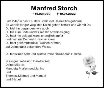 Traueranzeige von Manfred Storch von vrm-trauer Wiesbadener Kurier