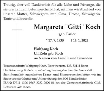 Traueranzeige von Margareta Koch von vrm-trauer AZ Mainz