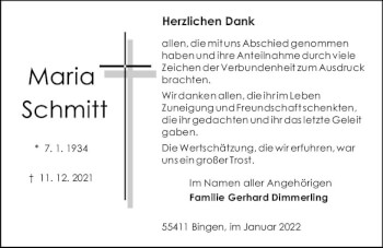 Traueranzeige von Maria Schmitt von vrm-trauer Allgemeine  Zeitung Ingelheim-Bingen