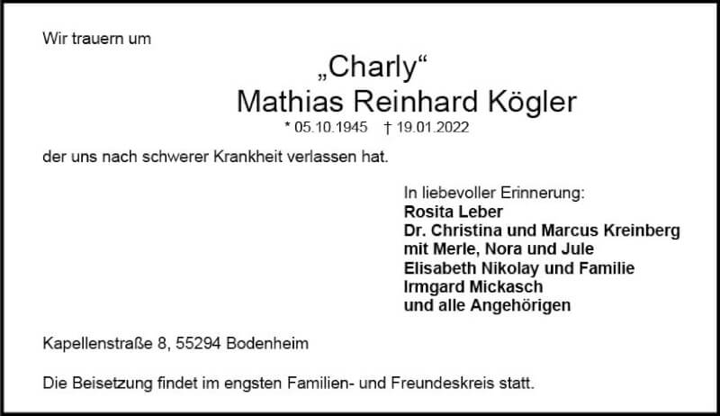 Traueranzeige für Mathias Reinhard Kögler vom 22.01.2022 aus vrm-trauer AZ Mainz